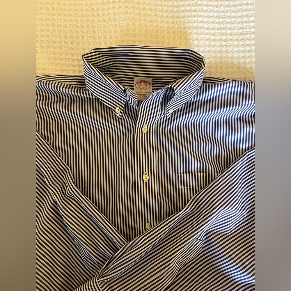 Brooks Brothers blue and white striped button-down shirt